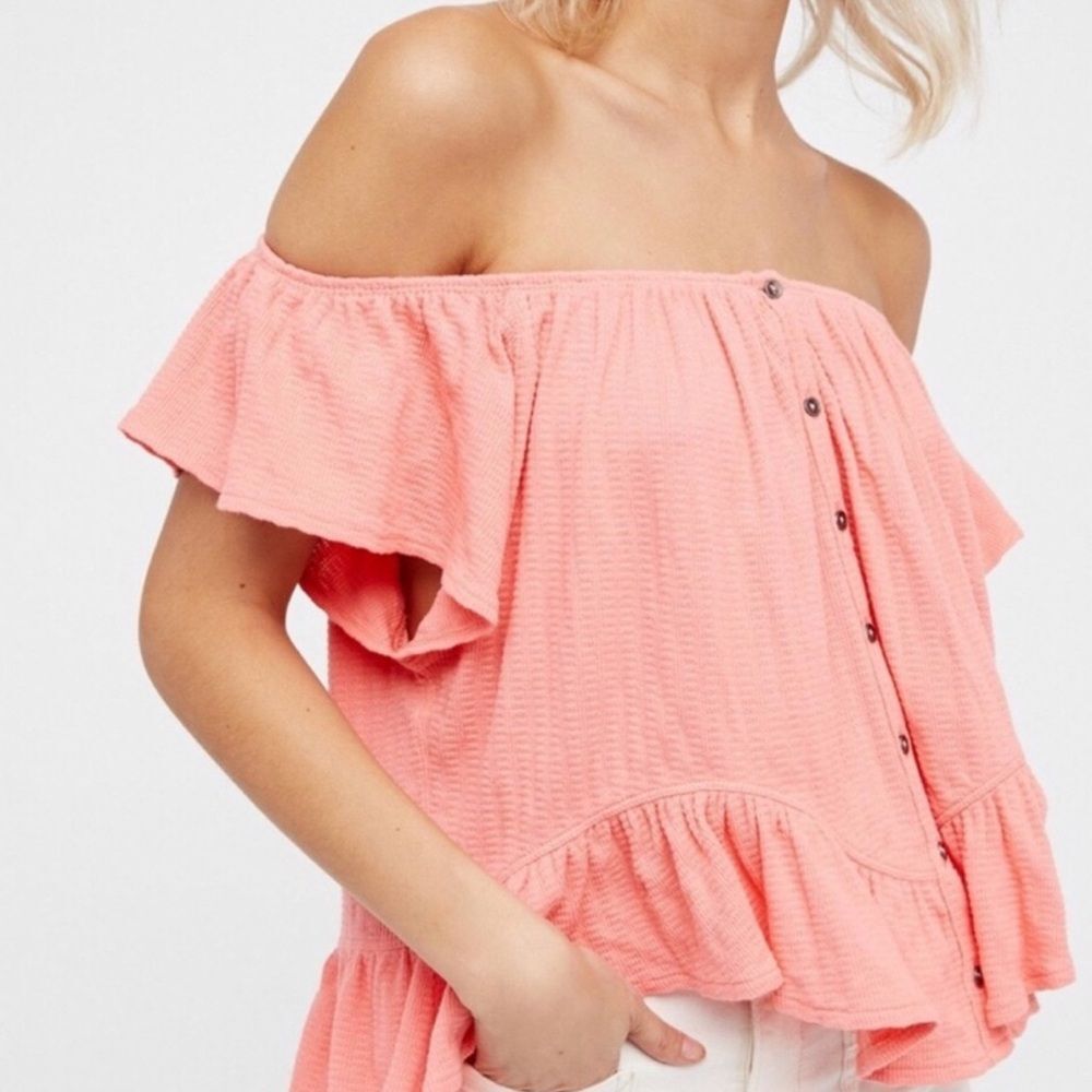 EUC Free People Mint Julep Pink Off Shoulder Ruffle Top XS